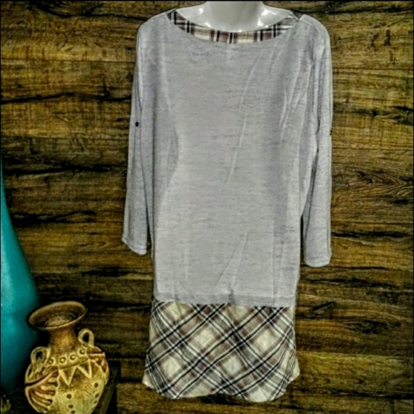 Love Top Size 1X Plaid High Low Crop Sleeve NWT - Picture 7 of 12